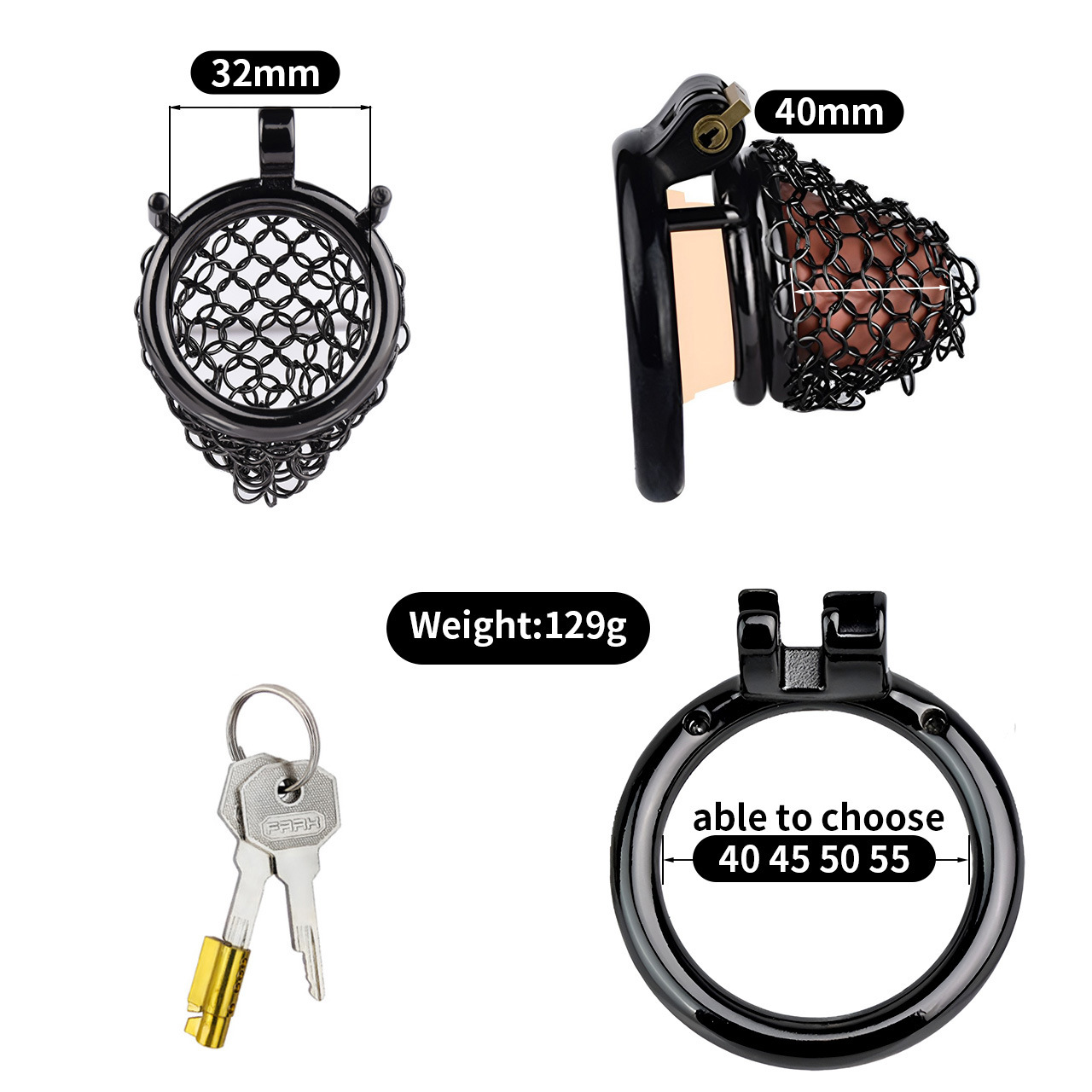 Metal Mesh Male Chastity Device – Lightweight Steel Chastity Cage with Lock (Short / Medium / Long)